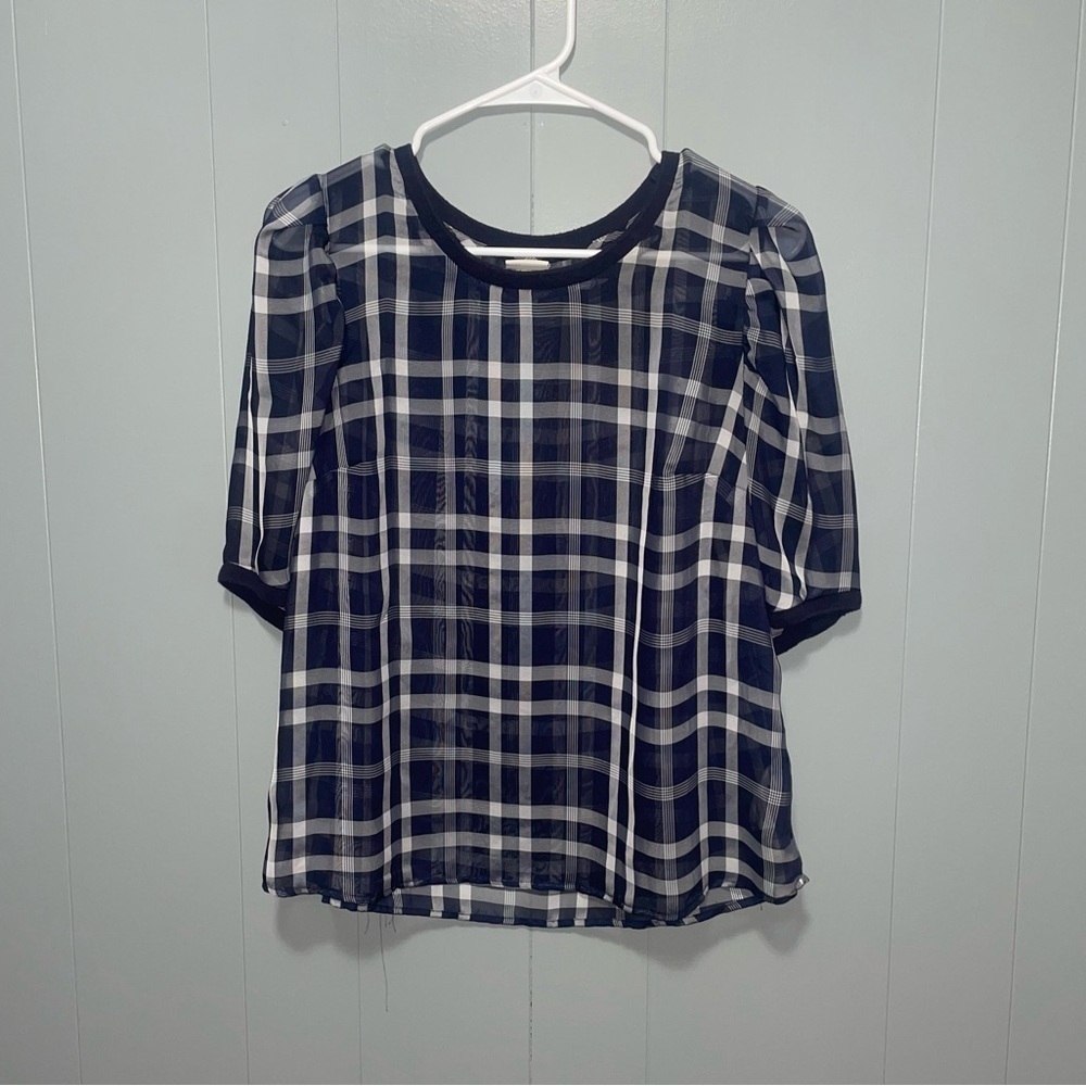 Target A New Day Navy and White Checkered Sheer Top Medium